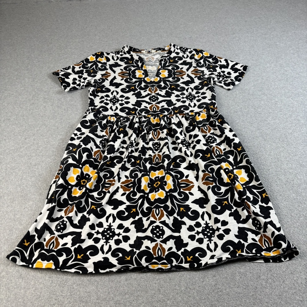 Boden Dress Women 10 UK 14 Black Yellow Floral Midi Tunic Pocket Boho Cotton